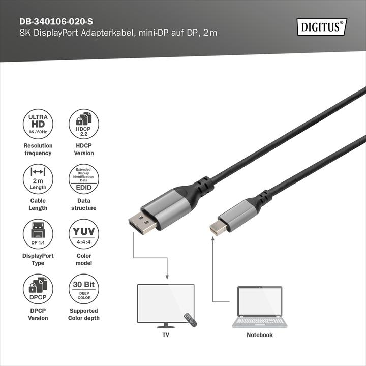 Produktbild Digitus Mini DisplayPort — DisplayPort (2 m, DisplayPort, 1.4)