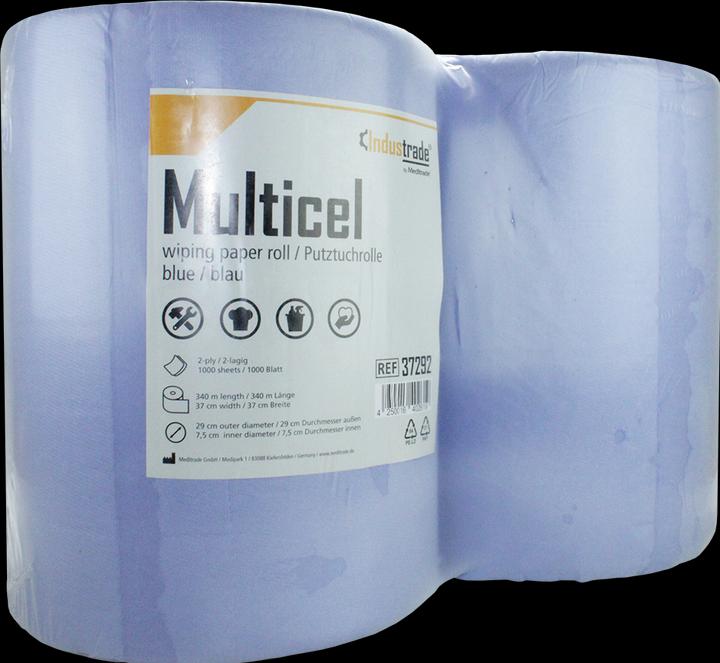 Image du produit Meditrade 2 rouleaux de chiffons d'essuyage Industrade® Multicel 2 plis bleu, 1.000 feuilles (2 x)