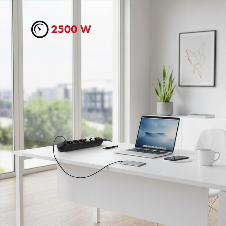 Actual product image Maclean Multiple socket outlet, extension cable with 5 sockets + 3 USB ports, 110-240 V (5x, USB-A, 1.50 m)