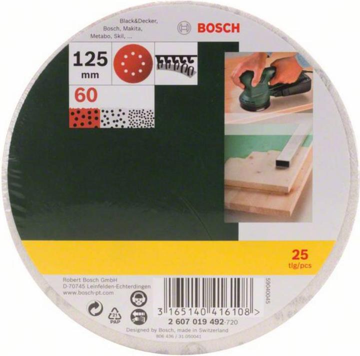 Produktbild Bosch Zubehör Schleifblatt-Set für Exzenterschleifer, 25-teilig, 8 Löcher, 125 mm, 60 (60)