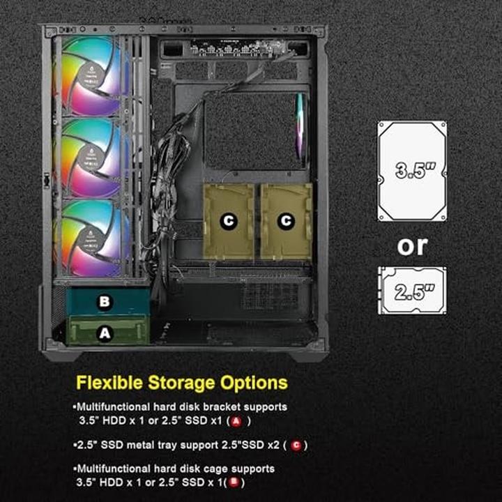 Immagine prodotto Azza Boitier Moyen Tour ATX Tiara RGB avec panneaux vitrés (Noir) (ITX, mATX, ATX)