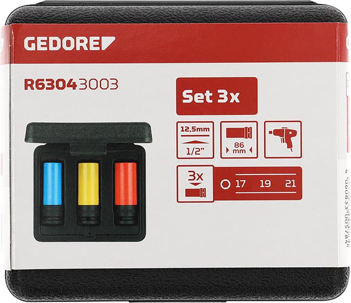Actual product image Gedore Red Power spanner socket set 1/2 with protective sleeve 17. 19 & 21 mm (17 mm, 21 mm, 18 mm, 20 mm, 19 mm)