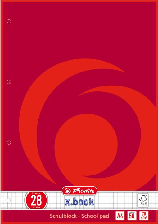 Herlitz Schulblock X-Book, DIN A4, Lineatur 28 (A4, Kariert, Harter Einband)