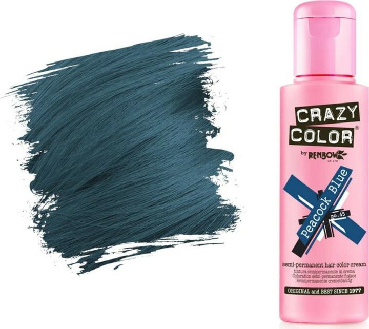 Immagine prodotto Crazy Color Renbow Tintura semipermanente per capelli blu pavone 45-100 ml, 1 confezione (1 x 115 g) (45)