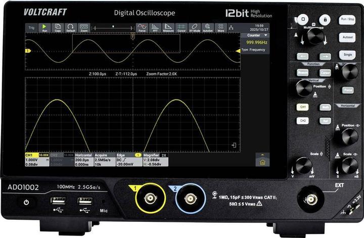 Actual product image Voltcraft ADO-1002 Digital-Oszilloskop 100 MHz 2.5 GSa/s 250 Mpts 12 Bit Digit (CAT II 300V)