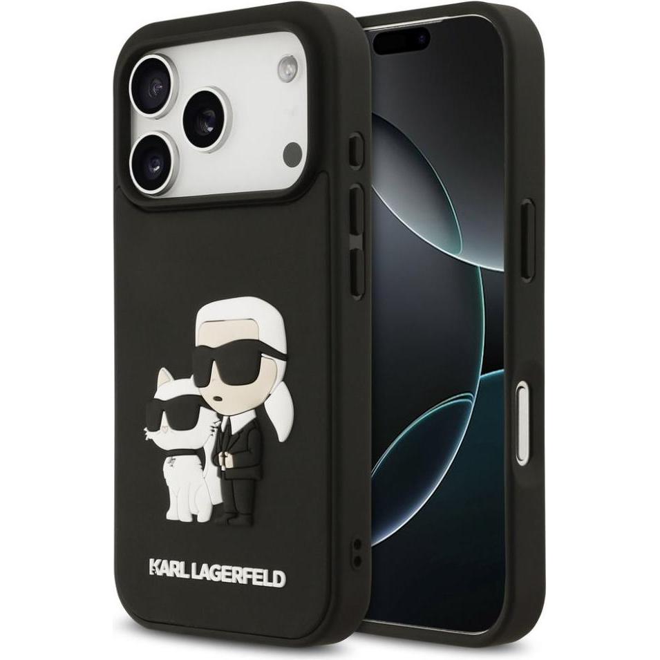 Karl Lagerfeld Back panel cover Apple iPhone 17 Pro Silicone 3D Rubber Karl and Choupette Case Black (Apple iPhone 17 Pro), Cover smartphone, Nero