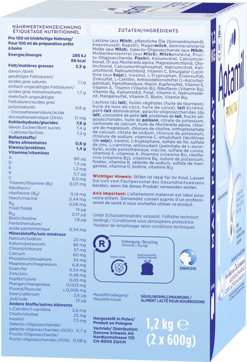 Nährwerte und Zutaten Aptamil Pronutra (1200 g, ab Geburt)