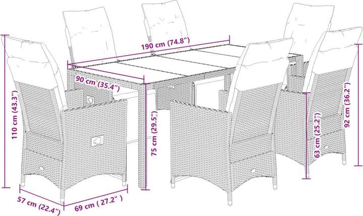 Produktbild vidaXL Garten Essgruppe (190 x 90 x 75 cm)