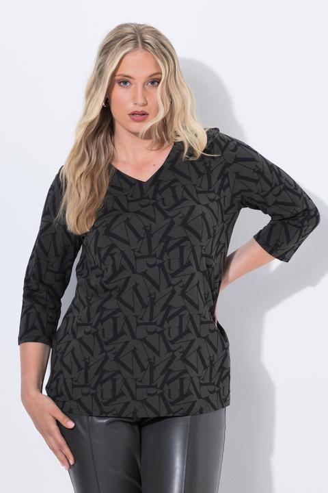 Produktbild Ulla Popken Shirt, Buchstaben, Classic, V-Ausschnitt, 3/4-Arm (50, 52)
