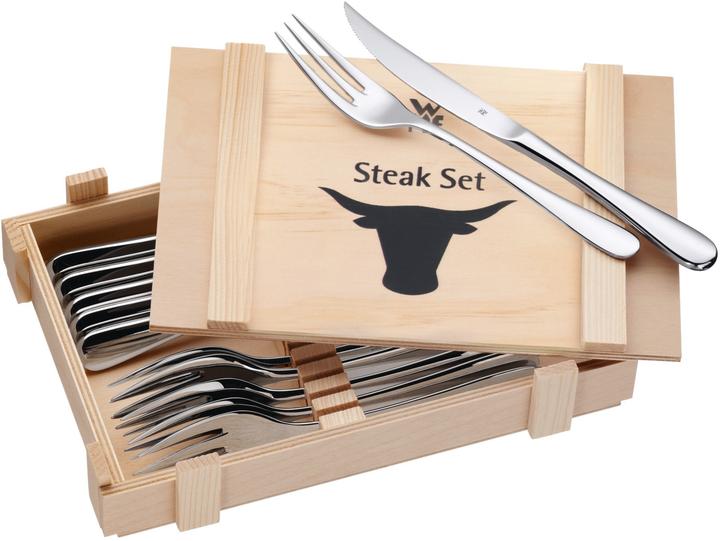WMF Steakbesteck Set Steakmesser 6 Personen 12tlg Spezialklingenstahl Eichenholz Holzkiste (12 Stück, Besteck Set)