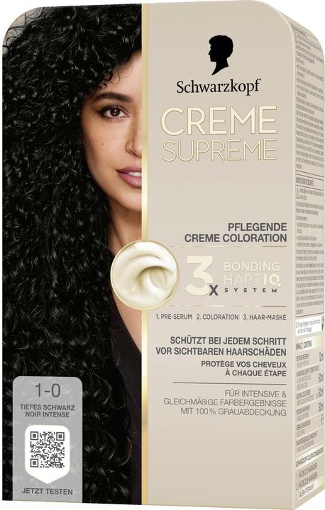 Actual product image Schwarzkopf Creme Supreme Creme Supreme Coloration 1-0 Tiefes Schwarz (1-0 Deep black)