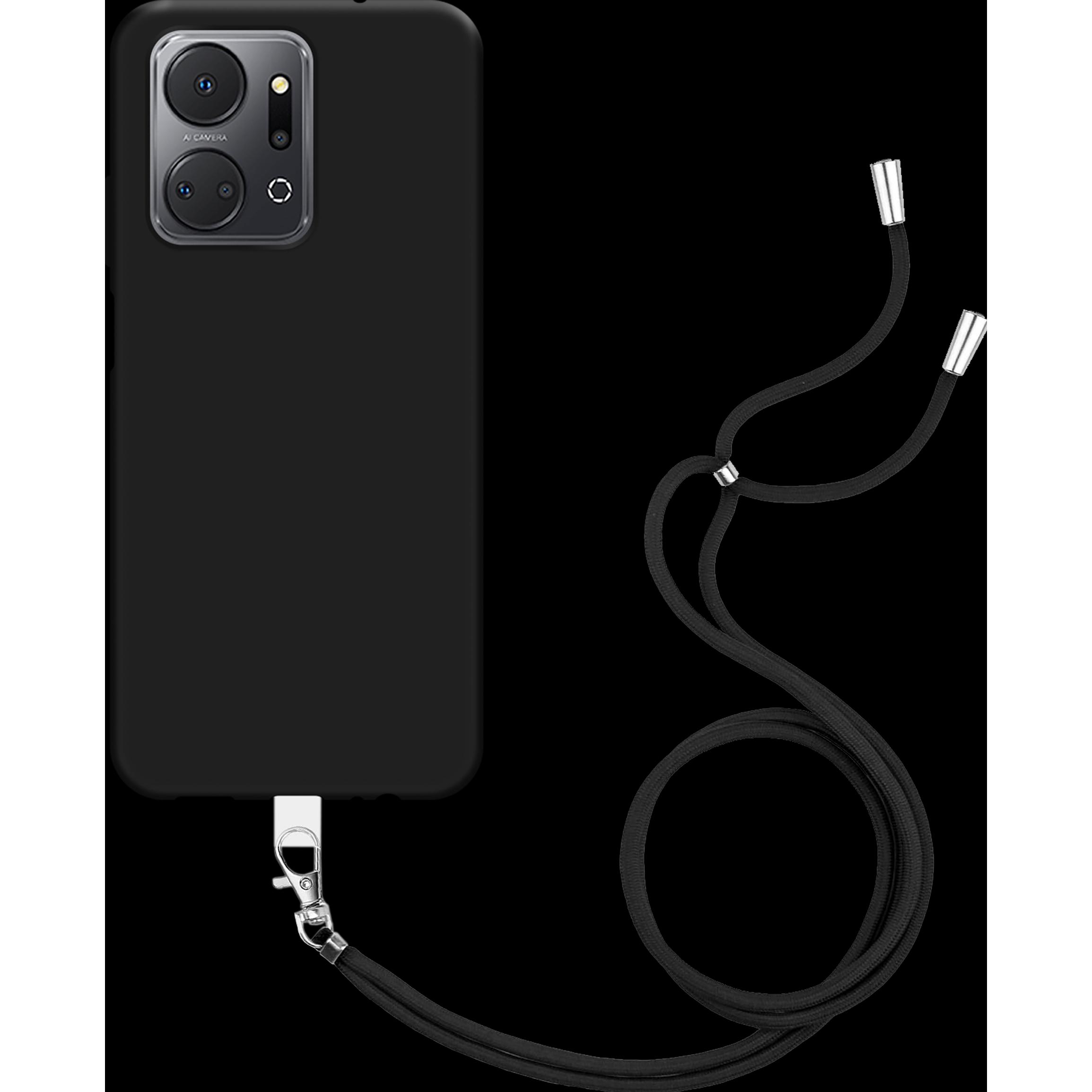 Cazy Handykette Hülle Kompatibel mit Honor X7a - Silikon Handyhülle mit Band Necklace Hülle -, Handykette, Schwarz