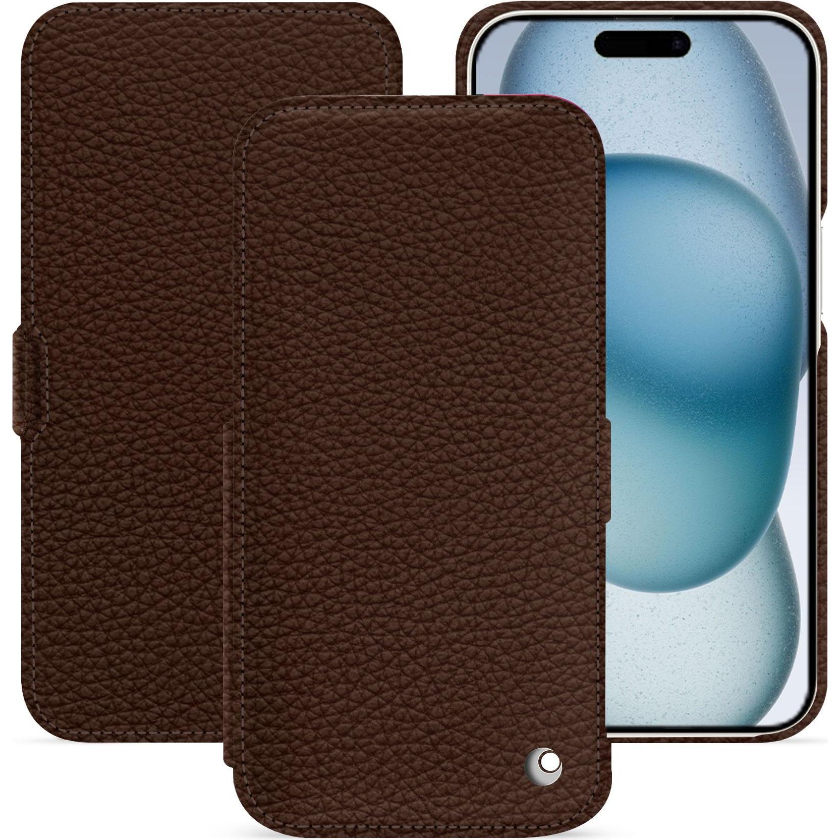 Noreve Lederschutzhülle horizontal (Apple iPhone 15), Smartphone Hülle, Braun