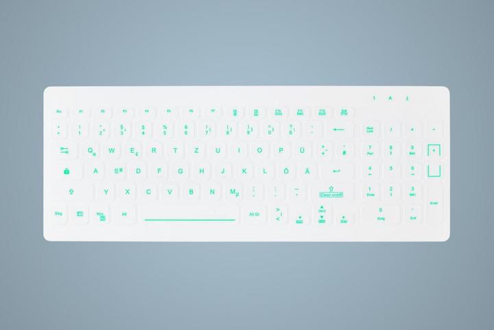 Actual product image Active Key Hygiene Backlit Compact Keyboard with NumPad Fully Sealed Watertight USB White (DE, Cable)