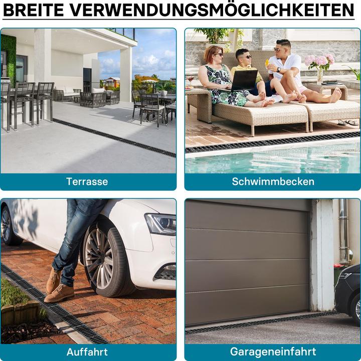 Produktbild Wiltec Entwässerungsrinne 1m Abdeckrost 12,5t Gusseisen Ablaufrinne Abwasserrinne