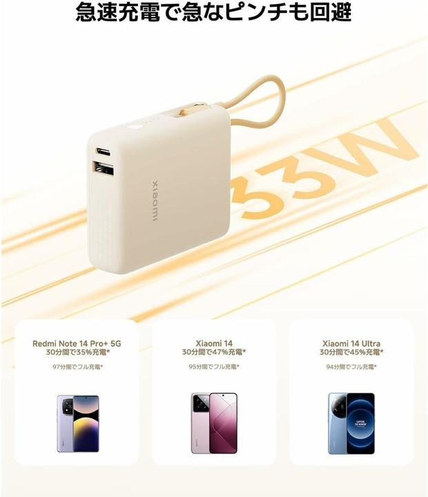 Produktbild Xiaomi 33W Power Bank 10000mAh (Integriertes Kabel) | Eisblau (10000 mAh, 36.50 W, 36.50 Wh)