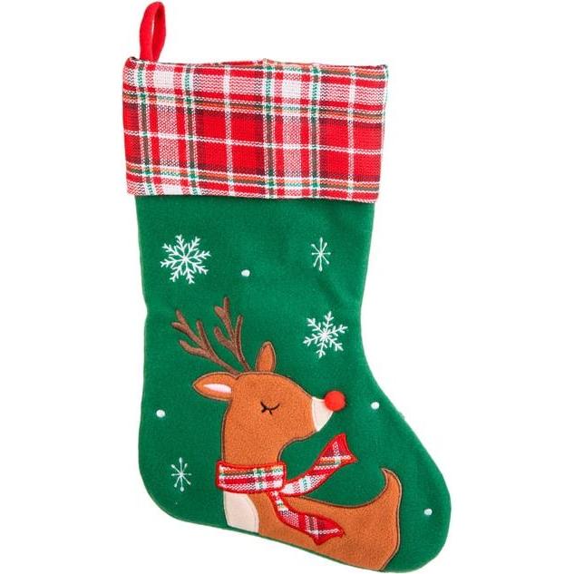 MICA Living, Weihnachtsdeko, Nikolausstiefel - grün/rot - Rentier - ca. 45 cm