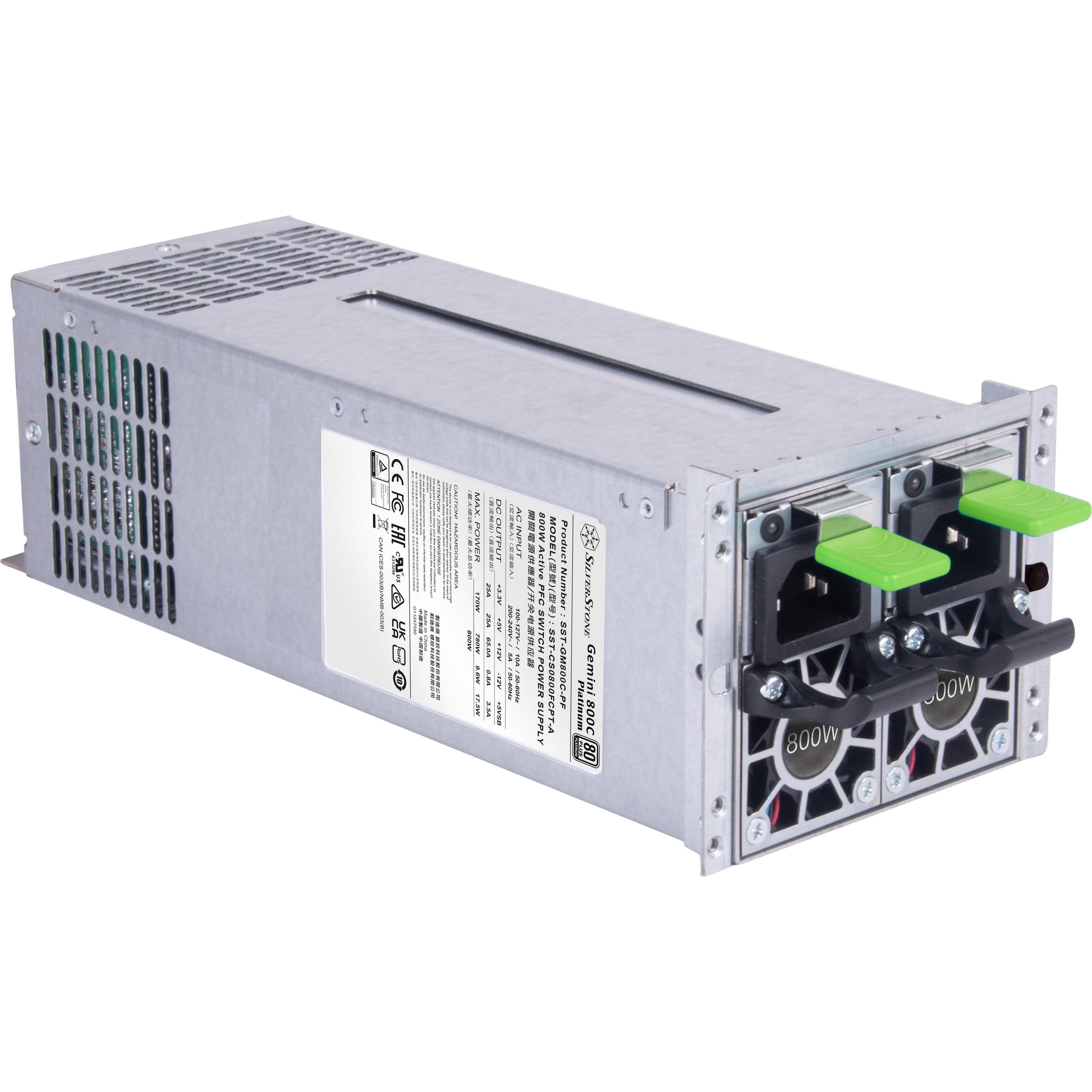 Thumbnail - Silverstone SST-GM800C-PF - Gemini 800C Platinum 800W+800W 2U CRPS Redundant Power Supply (800 W), PC Netzteil, Silber
