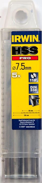 Actual product image Irwin 10502306, Drill, Drill bit set, 7.5 mm, 10.9 cm, Plastic, Soft metal, Wood, 6.9 cm (7.5 millimetres)
