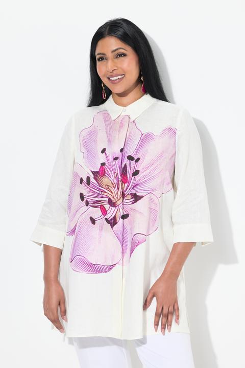 Produktbild Ulla Popken Leinenbluse, Blüten, A-Linie, Hemdkragen, 3/4-Arm (46, 48)