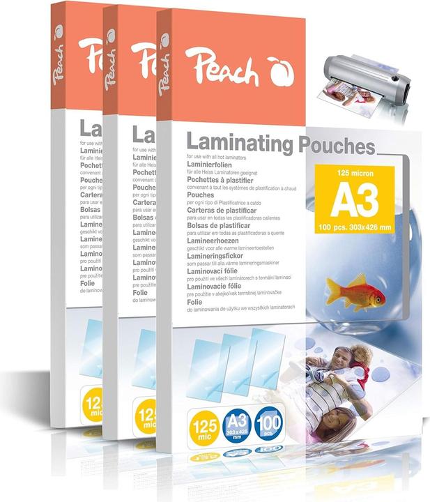 Actual product image Peach Laminating film A3, 125 µm, 3x100 pieces, Glossy (A3, 300 pcs., 125 µm)