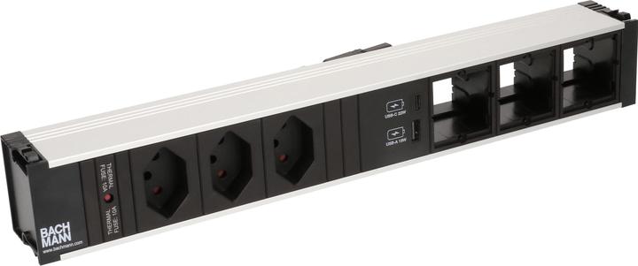 Produktbild Bachmann Einbausteckerleiste CONI, 3x T13, 1x USB A/C, 3x Custom leer (Typ 13, USB-A, USB-C)