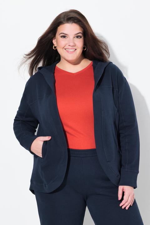 Image du produit Ulla Popken Veste à capuche en molleton de coton bio, coupe ouverte (50, 52)