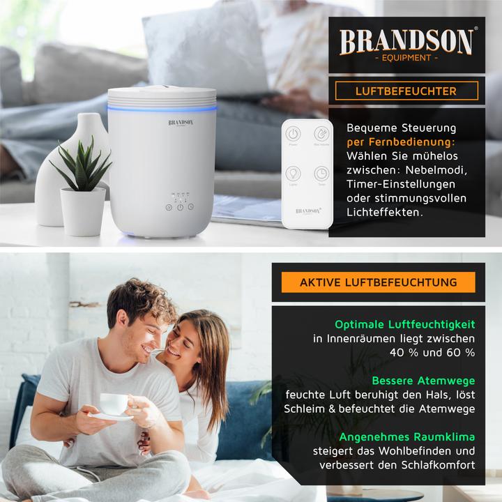 Produktbild Brandson Luftbefeuchter Aroma Diffuser 2,2L, RGB Stimmungslicht, 3 Nebelstufen, leise, Fernbedienung, Timer