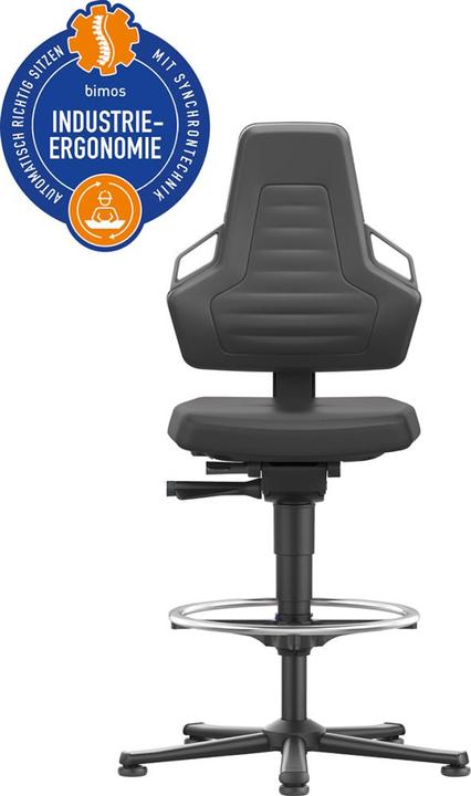 Produktbild Bimos Arbeitsdrehstuhl Nexxit Bodengleiter + Fussring Supertec-Gewebe schwarz Grifffarbe grau 570-820 mm