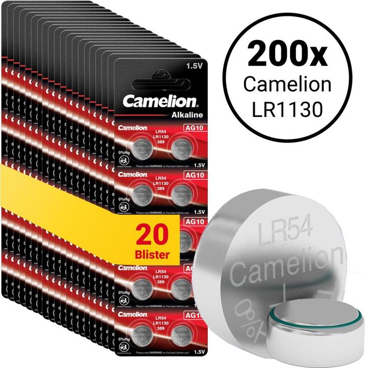 Immagine prodotto Camelion AG10, LR54, LR1130, 389 Alkaline - 200 Batterien (200 pz., AG10, 78 mAh)