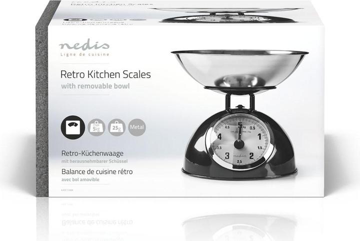 Actual product image Nedis Kitchen Scale - Retro Household - 5 kg Weighing Capacity - Removable Stainless Steel Bowl - 25 g