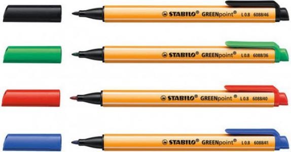 Actual product image STABILO GREENpoint environmentally friendly felt-tip pen (Red, Black, Green, Blue, 4 x)