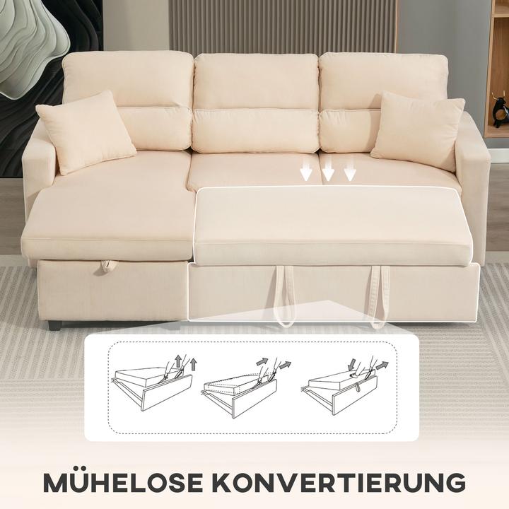 Produktbild Homcom Sofa mit Schlaffunktion Polyester, Stahl Beige (Ecksofa)