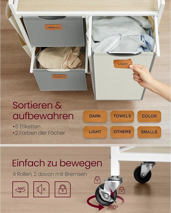 Image du produit Vasagle Wäschekorb mit Ablage Weiss-Grau (100 l)