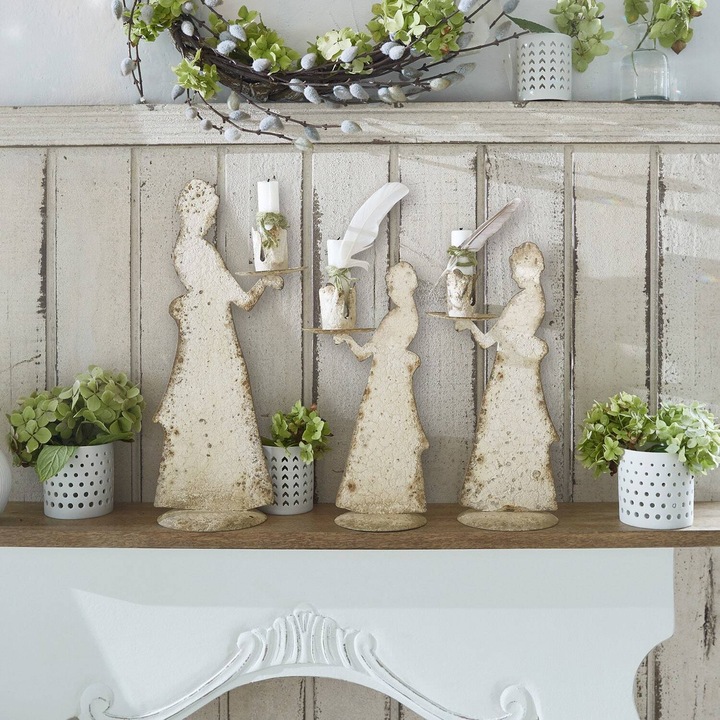 Produktbild Loberon Kerzenständer 3er Set Chanler antikweiss (17 x 12 x 37 cm)