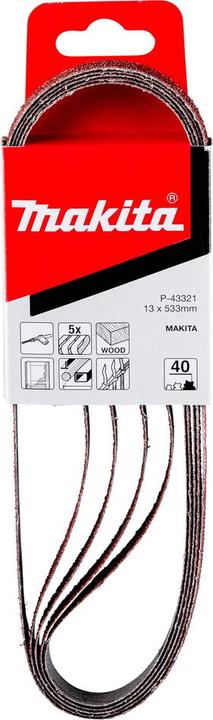 Immagine prodotto Makita Nastro abrasivo 13 x 533 mm K40 5 pezzi (P40)