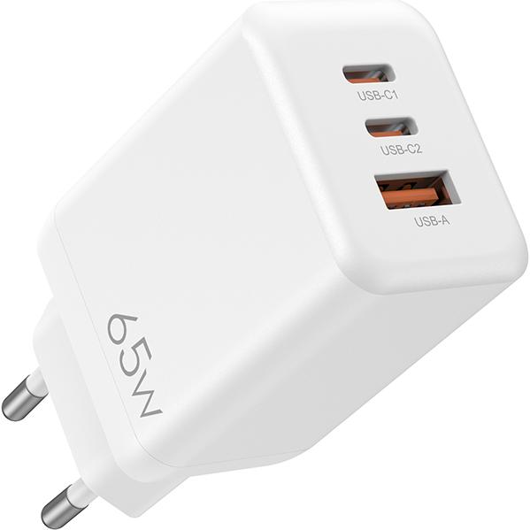 Caruba 65W Wall Charger 2x USB C + 1x USB A (65 W, 3 porte), Caricatore USB, Nero