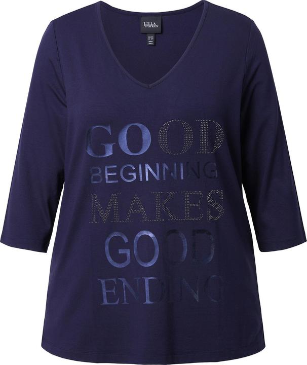 Produktbild Ulla Popken Shirt, Metallic-Schriftdruck, V-Ausschnitt, 3/4-Arm (50, 52)