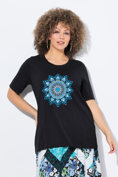 Image du produit Ulla Popken T-shirt motif mandala, décolleté rond et manches courtes, coupe évasée (46, 48)
