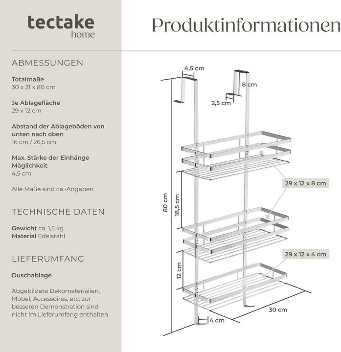 Image du produit tectake Étagère de douche à suspendre (30 x 21 x 80 cm)