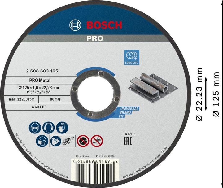 Immagine prodotto Bosch Professional Zubehör PRO Disco da taglio per metallo, 125 x 1,6 x 22,23 mm