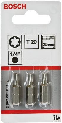 Produktbild Bosch Professional Zubehör Schrauberbit Extra-Hart T20, 25 mm, 3er-Pack (Innensechsrund TX)