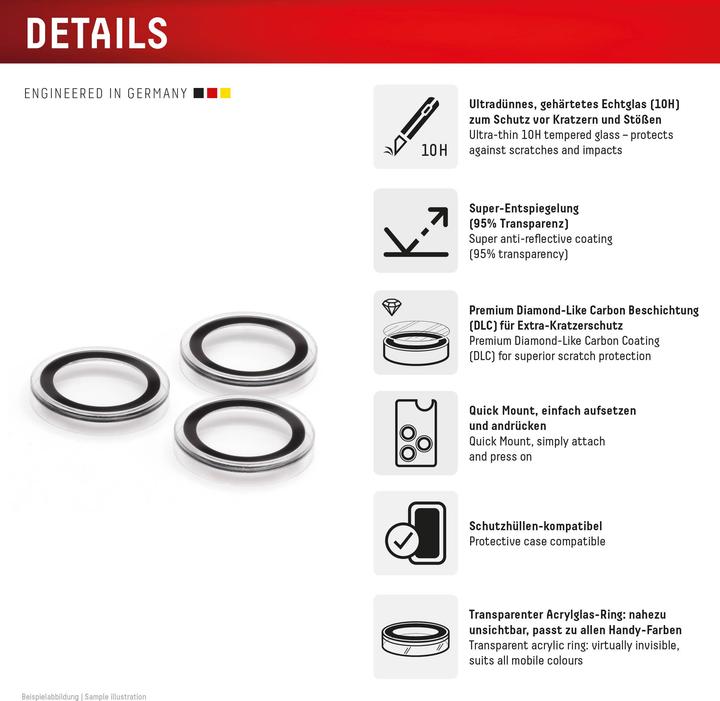 Productafbeelding Displex Premium Camera Lens Glass (1 Stuk, Apple iPhone 16 Pro, Apple iPhone 16 Pro Max)