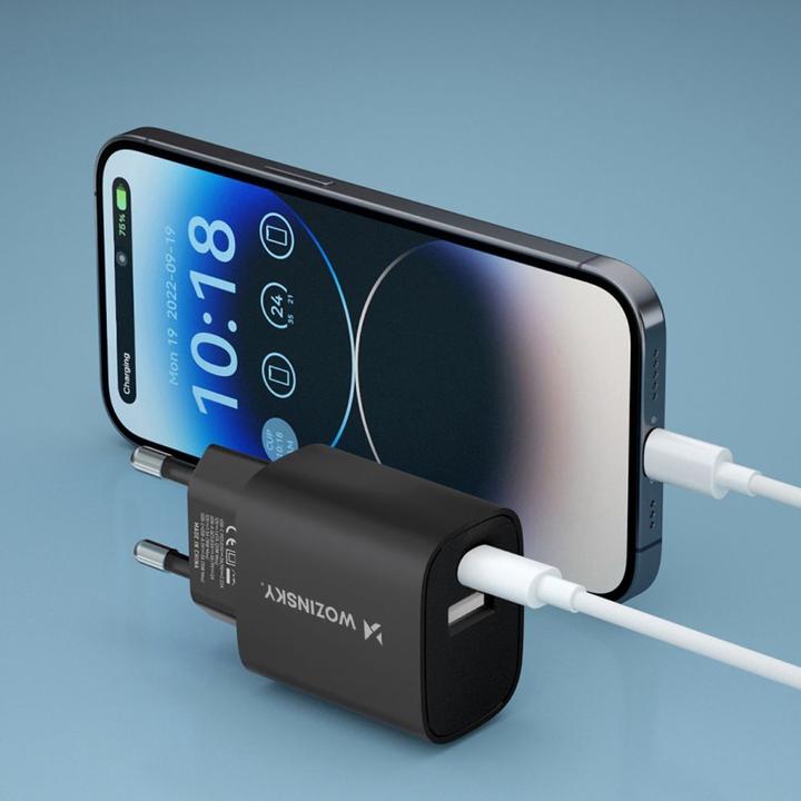 Actual product image Wozinsky WGWCB USB-A USB-C 20W wall charger - black (20 W)