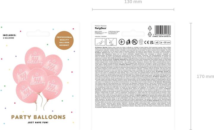 Produktbild Partydeco Luftballons Happpy Birthday Pastellpink Ø 30 cm, 6 Stück (6 x)