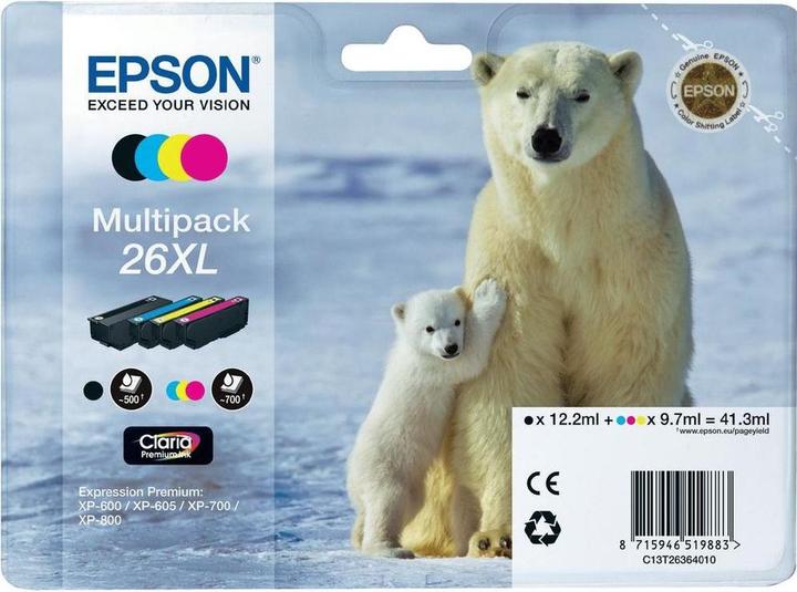 Produktbild Epson 26XL Multipack - 4er-Pack - XL - Schwarz, Gelb, Cyan, Magenta (BK, C, M, Y)