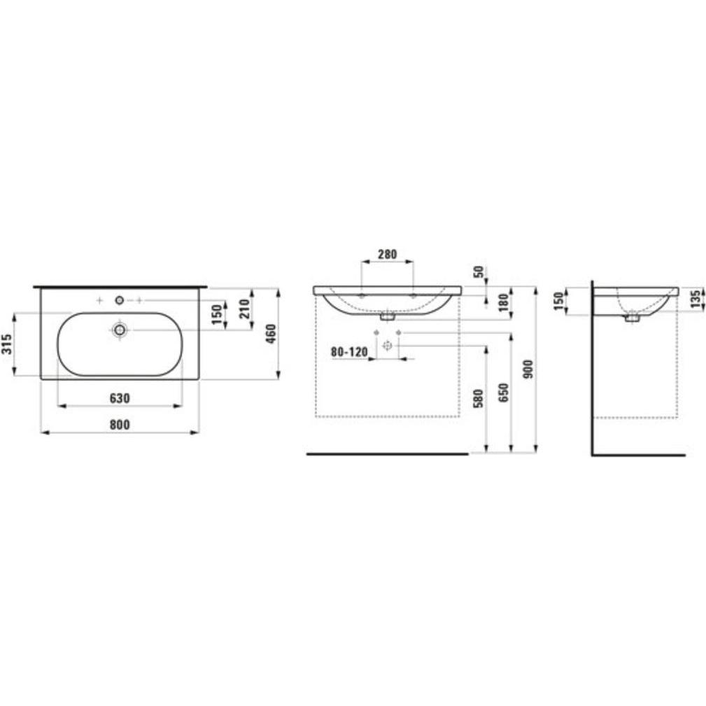 Thumbnail - Laufen, Waschbecken, Waschtisch LUA 80x46cm unterbauf m ÜL o Hahnloch weiss (460 mm, 800 mm)