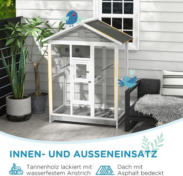Image du produit PawHut Cage à oiseaux avec perchoir, toit en asphalte