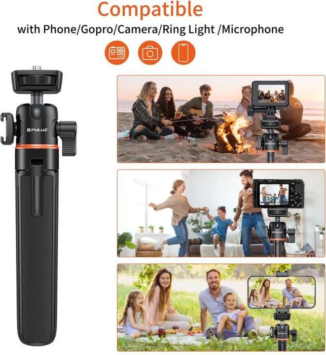 Produktbild Puluz Mini Phone Camera Extension Tripod Stand 360 Degree Ball Head Cold Shoe Selfie Stick (Black) (Metall)