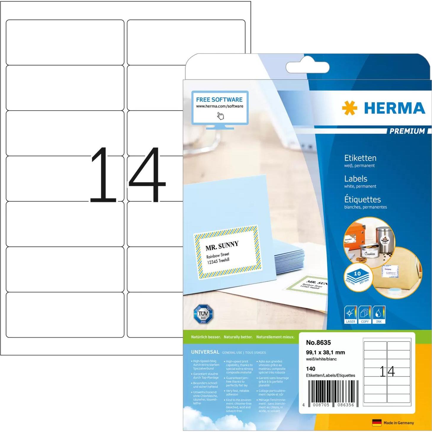 Herma, Etiketten, Etiketten 99,1x38,1 10 Blatt DIN A4 140 Stück